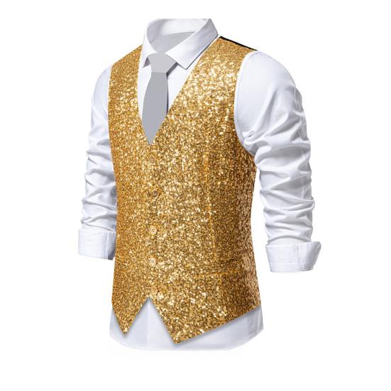 Herren Weste V-Ausschnitt Ärmellos Einreiher Weste Mantel Glänzende Pailletten Täglich Partys Nachtclubs Weste Mantel L goldgelb von Joom DACH