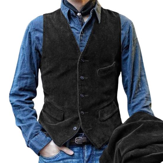 Herren Weste V-Ausschnitt Ärmellos Einreihig Weste Mantel Einfarbig Slim Fit Cord Retro Stil Weste mit Taschen XXL schwarz von Joom DACH