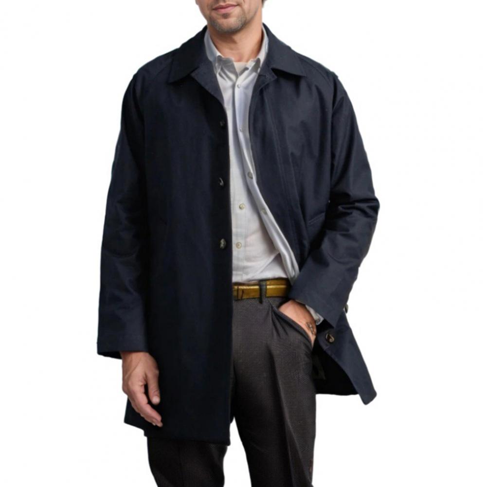Herren Windbreaker Revers Langarm Einreihiger Langer Trenchcoat mit Taschen Einfarbig Winddicht Midi Mantel XXL navy blau von Joom DACH