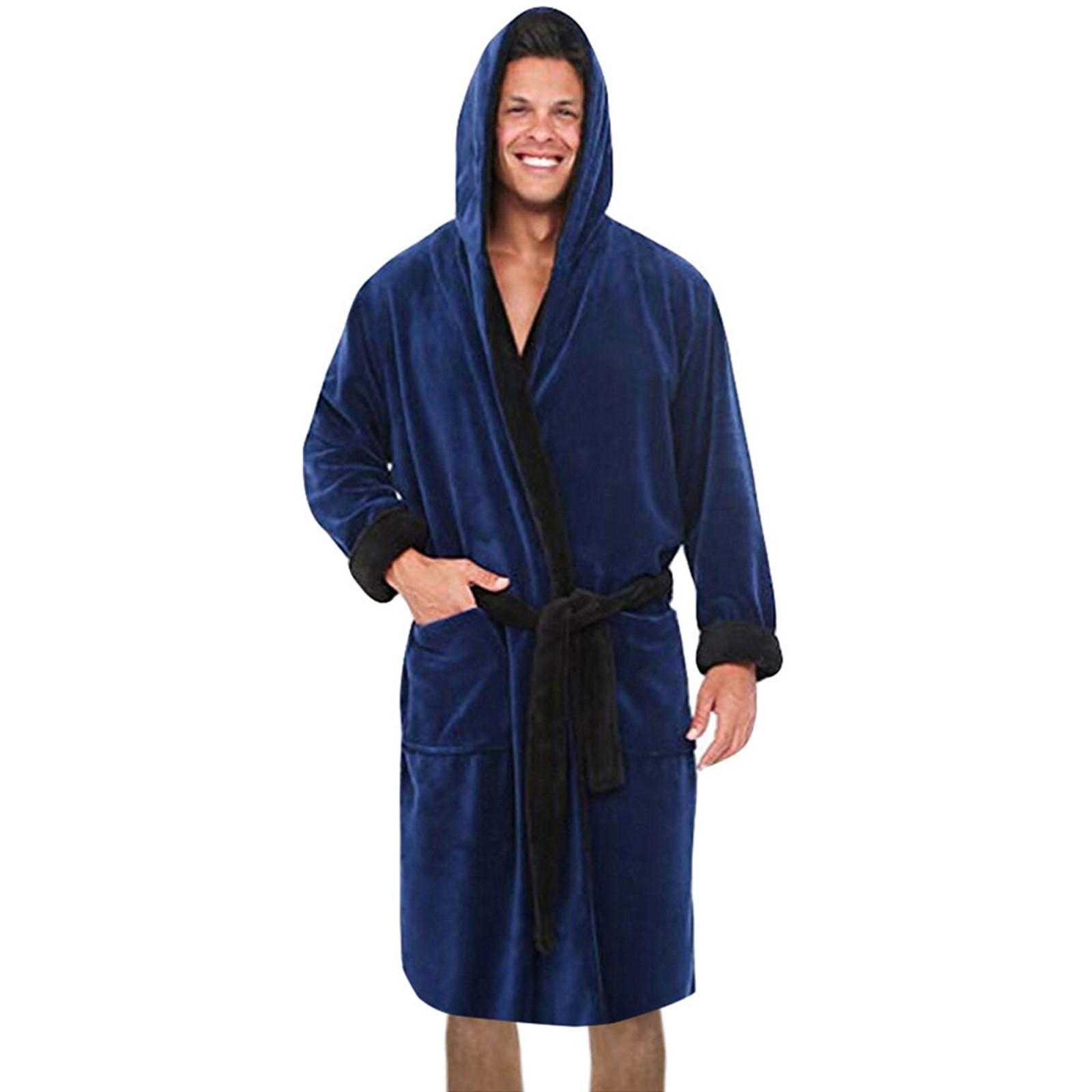 Herren-Winter-Bademantel mit verlängertem Plüsch-Schal, Heimkleidung, langärmeliger Robe-Mantel L blau von Joom DACH