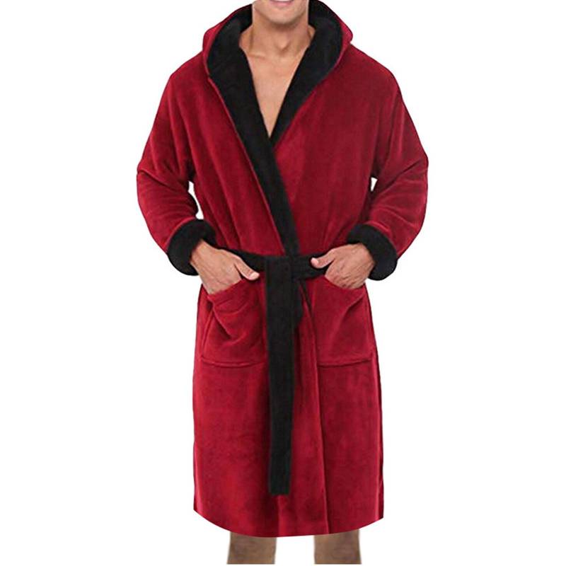 Herren-Winter-Bademantel mit verlängertem Plüsch-Schal, Heimkleidung, langärmeliger Robe-Mantel L rot von Joom DACH