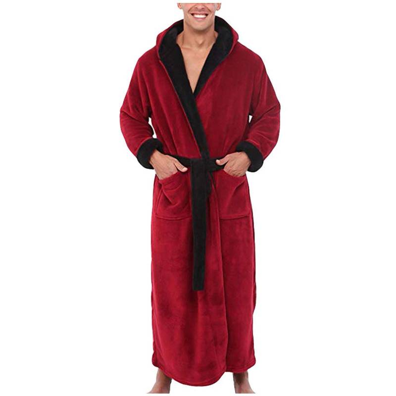 Herren-Winter-Bademantel mit verlängertem Plüsch-Schal, Heimkleidung, langärmeliger Robe-Mantel XL rot von Joom DACH