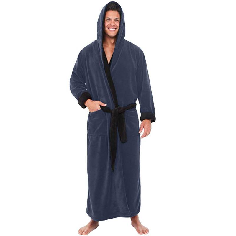 Herren-Winter-Bademantel mit verlängertem Plüsch-Schal, Heimkleidung, langärmeliger Robe-Mantel XXXXXL blau von Joom DACH