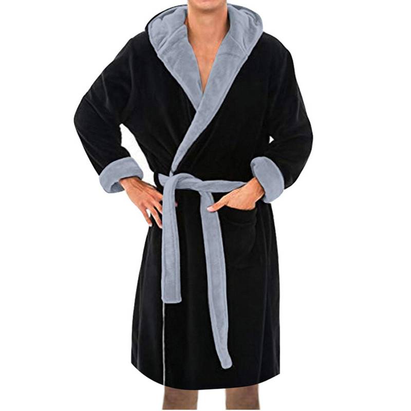 Herren-Winter-Bademantel mit verlängertem Plüsch-Schal, Heimkleidung, langärmeliger Robe-Mantel XXXXXL schwarz von Joom DACH