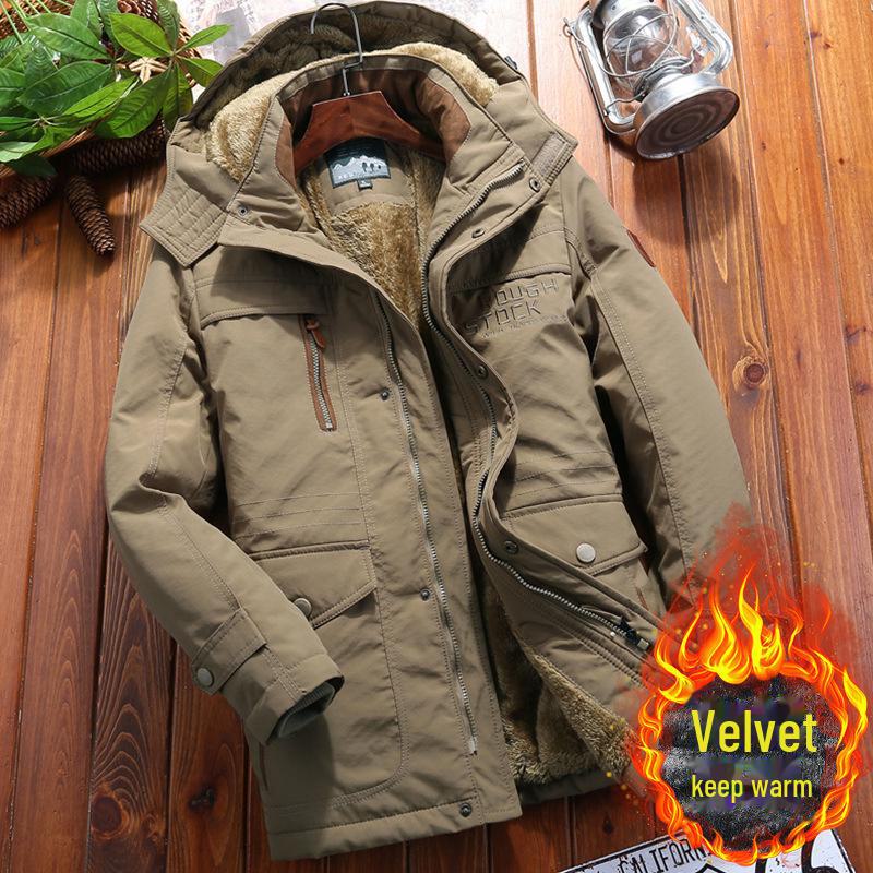 Herren Winter Baumwollmantel mit mehreren Taschen - Verdickt, locker, kältebeständig, lässiger Stil 8186 6XL khaki von Joom DACH