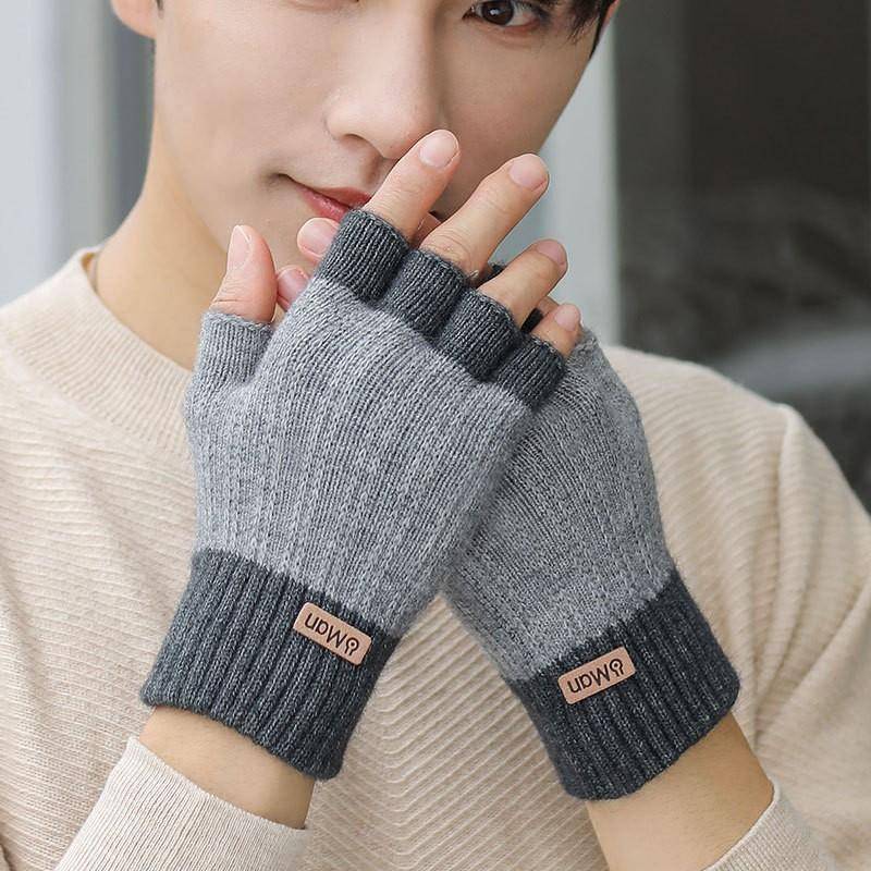 Herren Winter Fingerlose Halbfinger Strickhandschuhe Büro Gestrickte Warme Freiliegende Finger Dicke Handschuhe Elastische Autofahrhandschuhe graue von Joom DACH