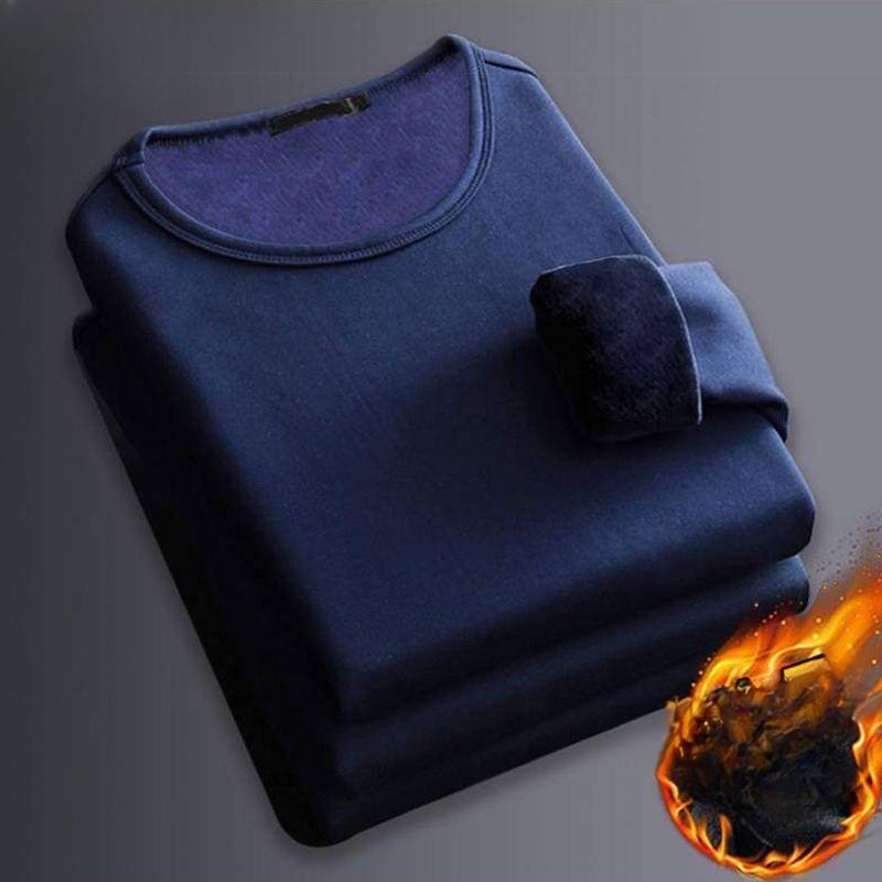 Herren Winter Fleece Thermounterwäsche T-Shirt mit Plus Samtpolsterung, Langärmlig und Rundhals 5XL 90-100KG navy blau von Joom DACH