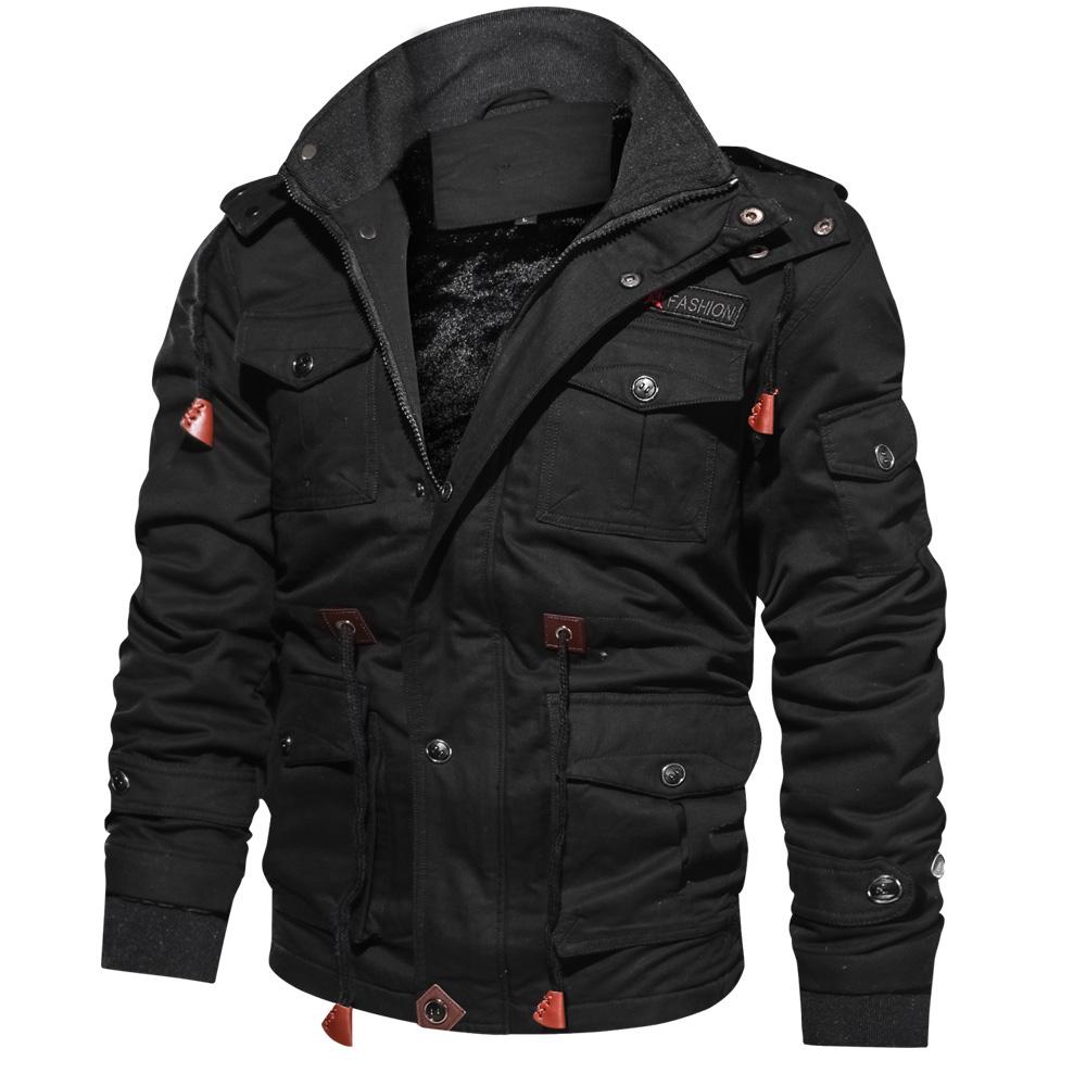 Herren-Winter-Fleecejacken, warmer Kapuzenmantel, thermische dicke Oberbekleidung, Herren-Militärjacke XL schwarz von Joom DACH