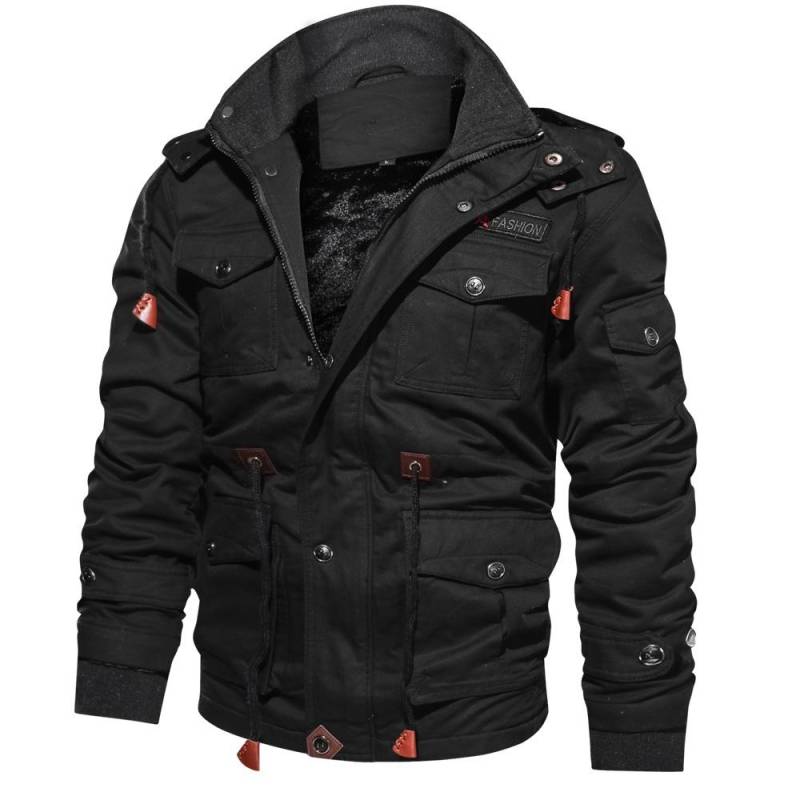 Herren-Winter-Fleecejacken, warmer Kapuzenmantel, thermische dicke Oberbekleidung, Herren-Militärjacke XL schwarz von Joom DACH