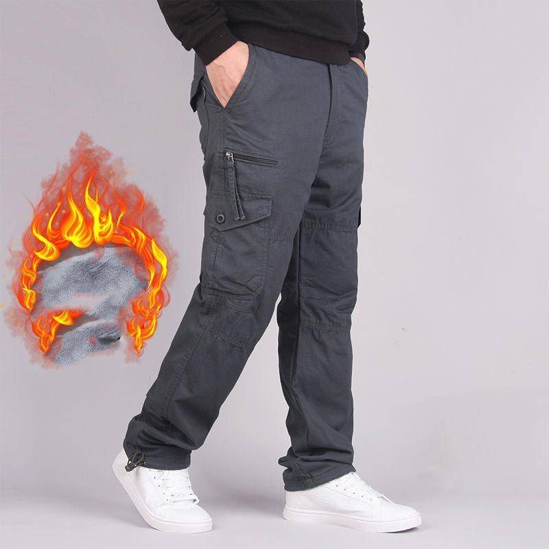 Herren Winter Große Größen Sporthose mit mehreren Taschen Lockere Freizeithose Verdicktes Fleece Warme Gerade Cargohose S grau von Joom DACH