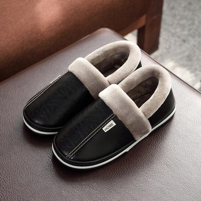 Herren Winter Hausschuhe Indoor Pu Leder Hausschuhe Herren Schuhe Große Größe Wasserdichte Hausschuhe Mit Fell Warme Kurze Unisex Hausschuhe 36-37 von Joom DACH