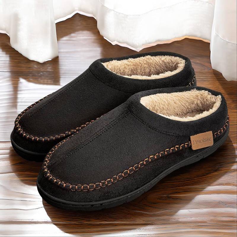 Herren Winter Hausschuhe Weich Plüschgefüttert Warmes Fleece Innen/Außen Hausschuhe mit Rutschfester Sohle Bequemes Heimschuhwerk für Kaltes Wetter 42/43 schwarz von Joom DACH