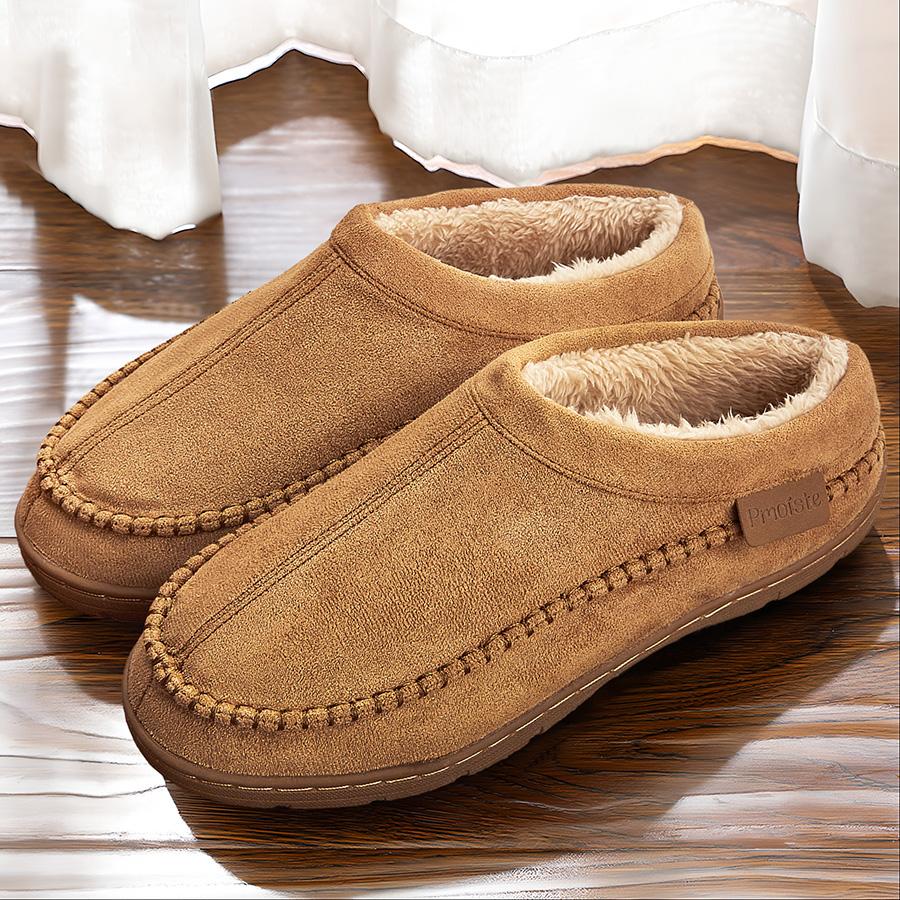 Herren Winter Hausschuhe Weich Plüschgefüttert Warmes Fleece Innen/Außen Hausschuhe mit Rutschfester Sohle Bequemes Heimschuhwerk für Kaltes Wetter 42/43 khaki von Joom DACH
