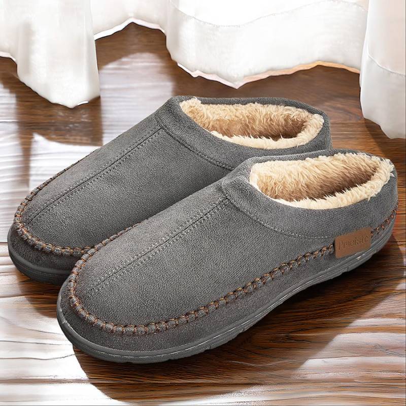 Herren Winter Hausschuhe Weich Plüschgefüttert Warmes Fleece Innen/Außen Hausschuhe mit Rutschfester Sohle Bequemes Heimschuhwerk für Kaltes Wetter 44/45 grau von Joom DACH