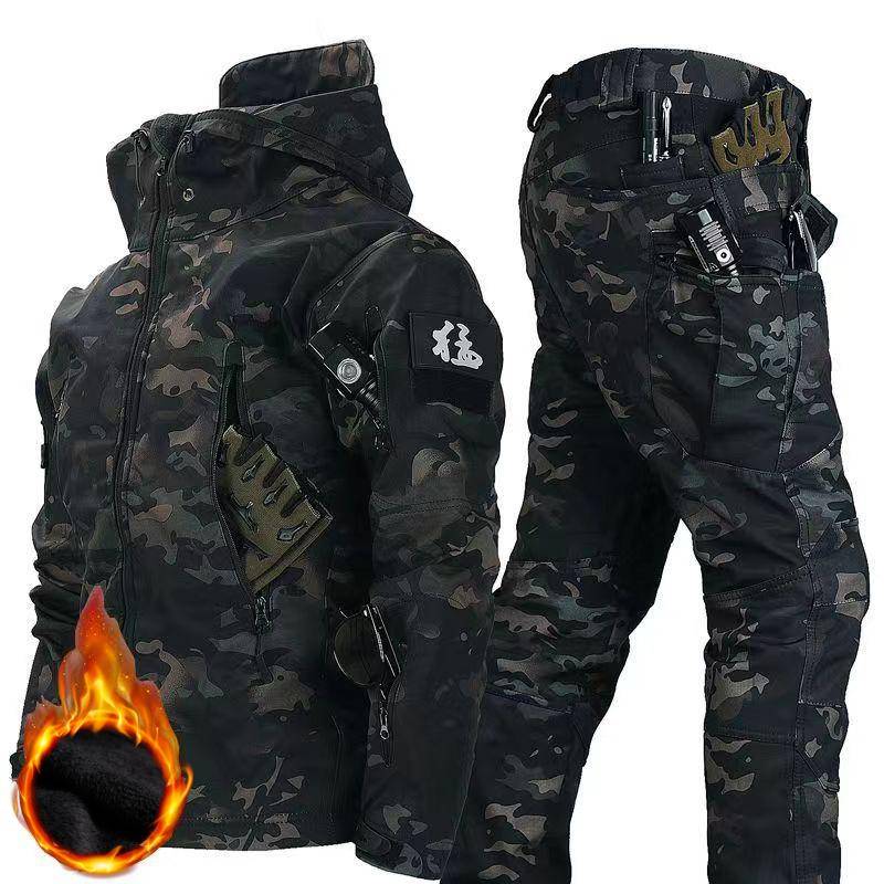 Herren Winter Herbst Fleecejacken Taktische wasserdichte Anzüge Outdoor Angeln Wandern Camping Trainingsanzüge Mäntel Thermohosen L grüne tarnfarbe von Joom DACH