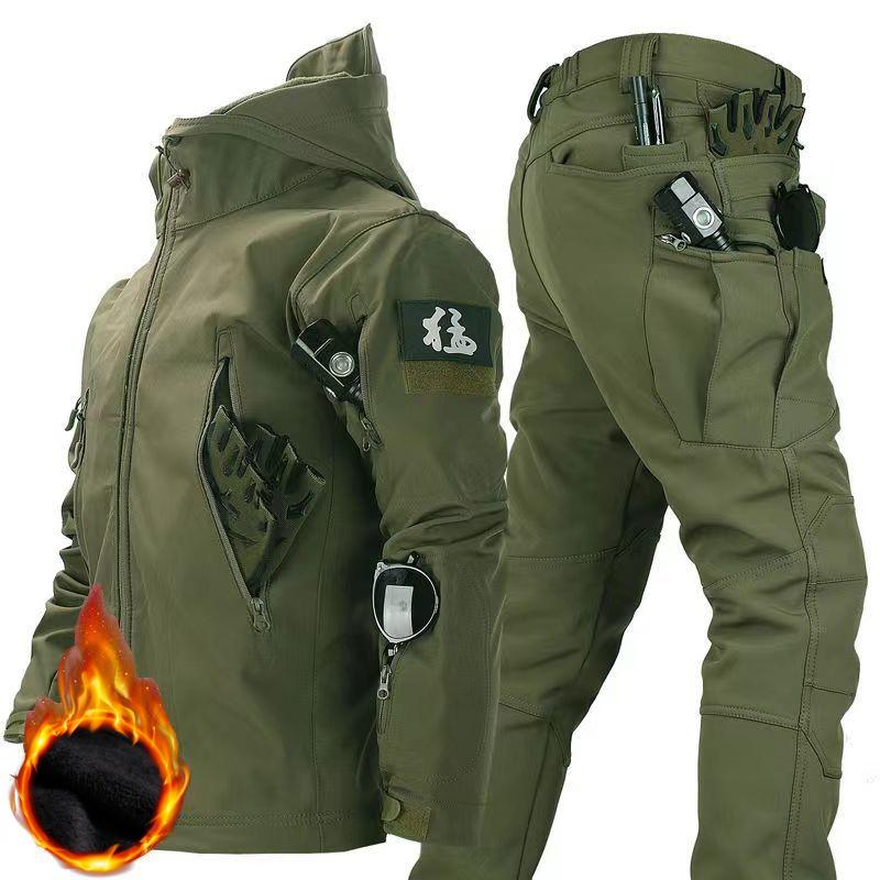 Herren Winter Herbst Fleecejacken Taktische wasserdichte Anzüge Outdoor Angeln Wandern Camping Trainingsanzüge Mäntel Thermohosen XL grün von Joom DACH