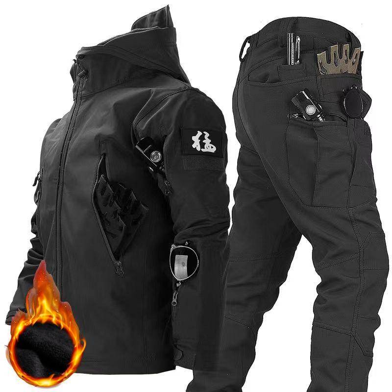 Herren Winter Herbst Fleecejacken Taktische wasserdichte Anzüge Outdoor Angeln Wandern Camping Trainingsanzüge Mäntel Thermohosen XL schwarz von Joom DACH