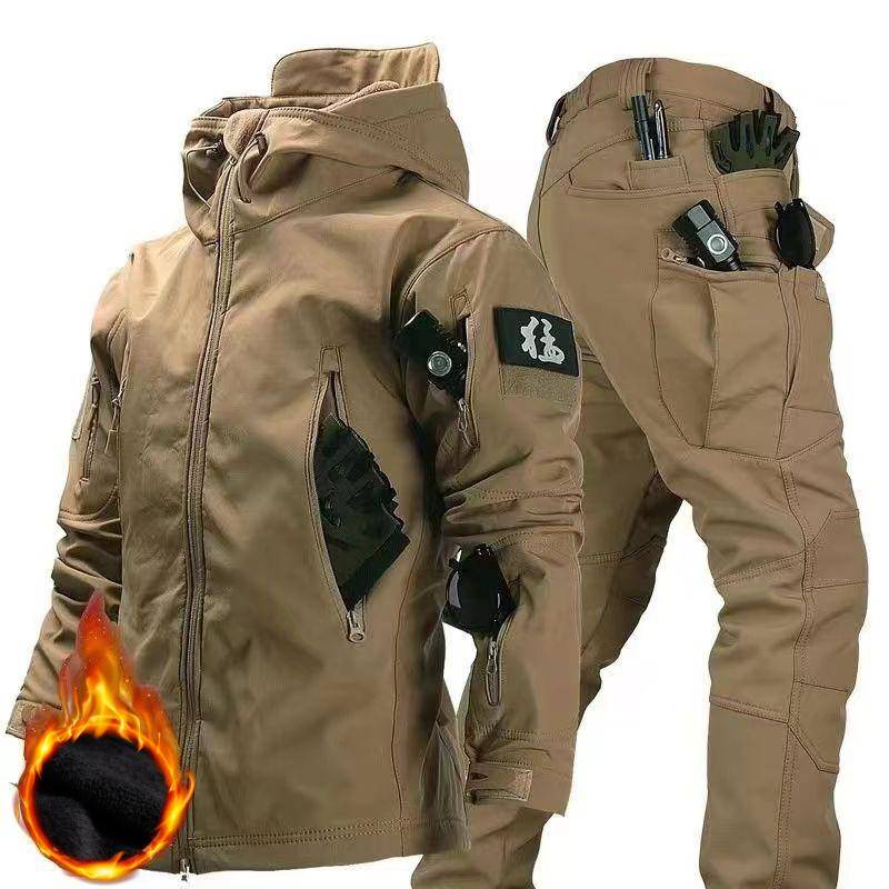 Herren Winter Herbst Fleecejacken Taktische wasserdichte Anzüge Outdoor Angeln Wandern Camping Trainingsanzüge Mäntel Thermohosen XXXL khaki von Joom DACH