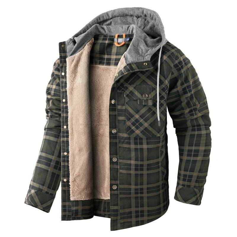 Herren Winter Kapuzen Warme Jacken Lässig Dick Kariert Arbeit Flanell Druckknöpfe Sherpa Gefüttert Fleece Kleidung 2XL von Joom DACH