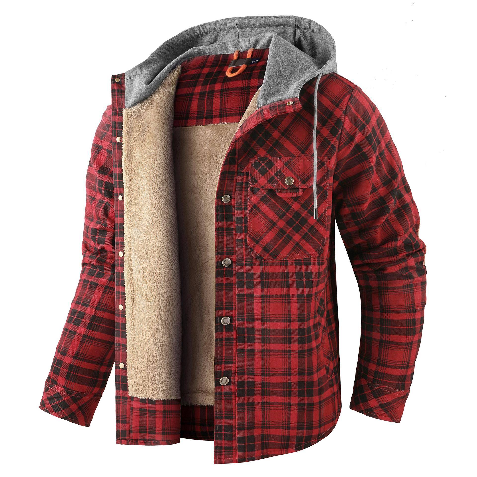 Herren Winter Kapuzen Warme Jacken Lässig Dick Kariert Arbeit Flanell Druckknöpfe Sherpa Gefüttert Fleece Kleidung XL von Joom DACH