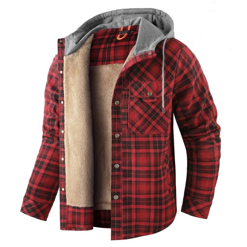 Herren Winter Kapuzen Warme Jacken Lässig Dick Kariert Arbeit Flanell Druckknöpfe Sherpa Gefüttert Fleece Kleidung XL von Joom DACH