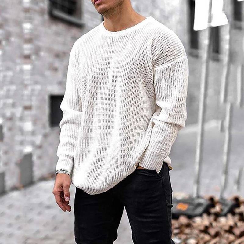 Herren Winter Langarm Einfarbig Pullover Top T-Shirt Bluse M weiß von Joom DACH