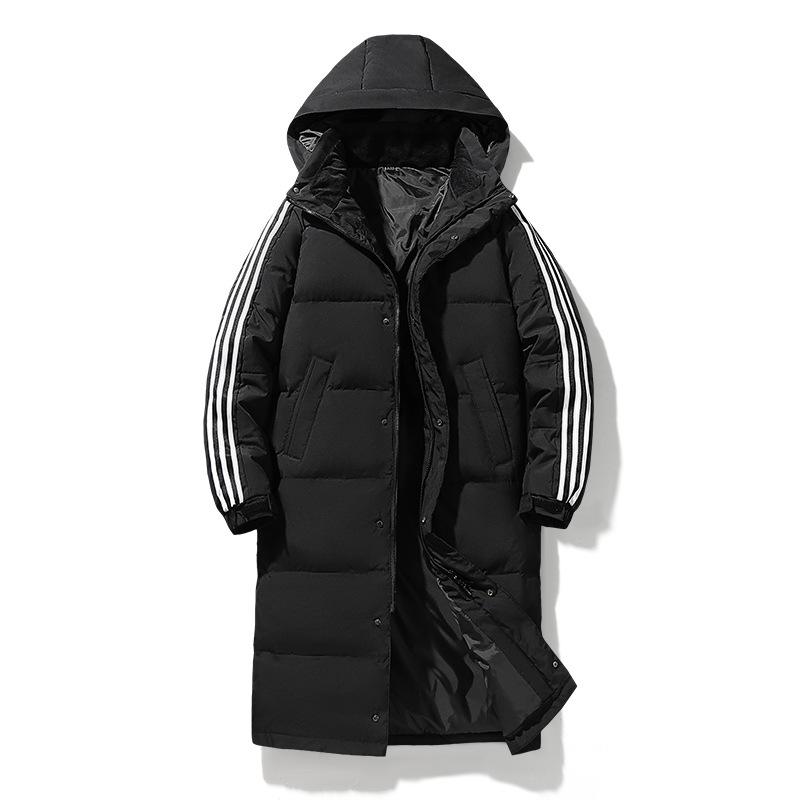 Herren Winter Lange Drei-Streifen Daunenjacke Weiße Entendaunen Dicker Warmer Mantel L schwarz von Joom DACH