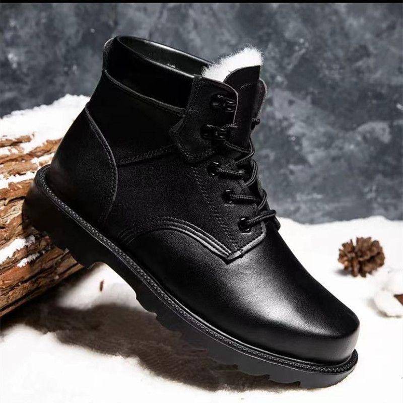 Herren Winter Leder Schneestiefel mit Samtfutter, Hoher Schaft, Echtes Leder, Outdoor Martin Stil 46 von Joom DACH
