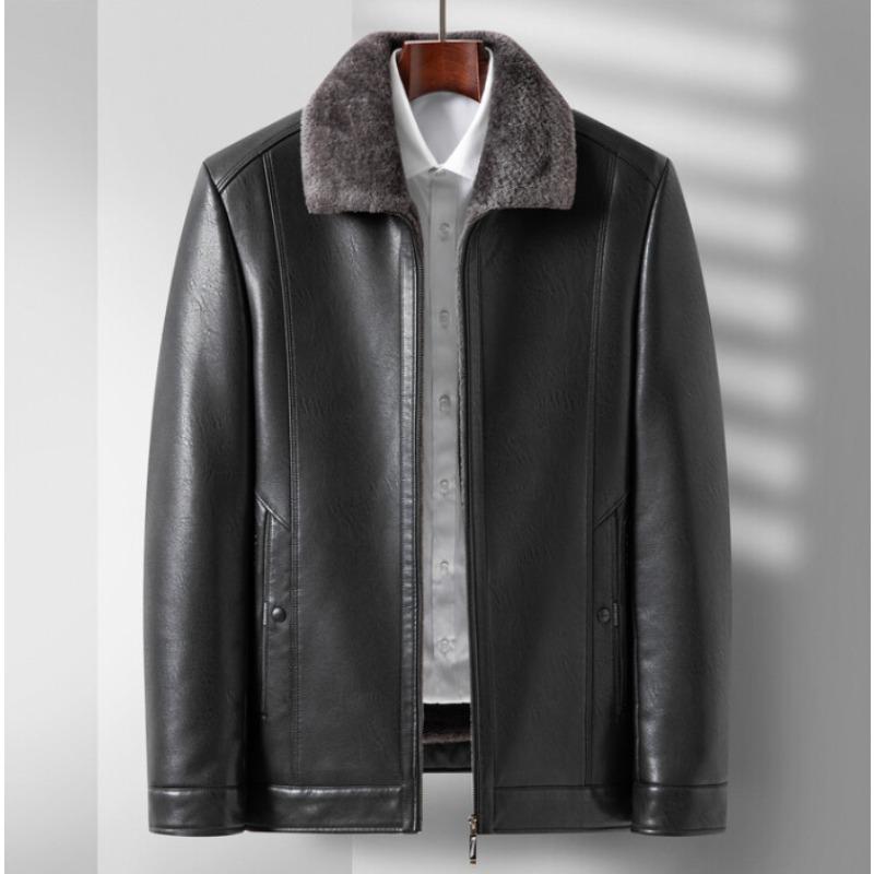 Herren Winter Lederjacke für Väter mittleren Alters, Wintermantel, verdickter Samt und warm, Herren Lederjacke mittleren Alters und älter, Herrenmantel 3XL von Joom DACH