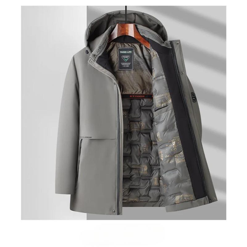 Herren Winter Mittellanger Mantel Warme Papa Jacke Mantel Mütze Abnehmbarer Langer Mantel 5XL von Joom DACH