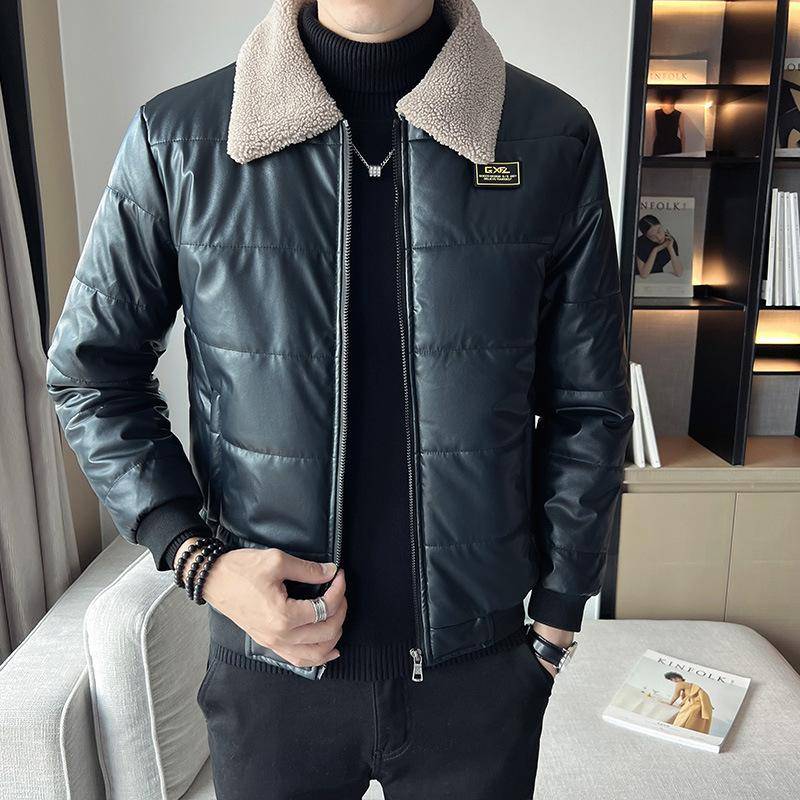 Herren Winter Neue Koreanische Version Des Trends Männliche Jugendmode Lässig Verdickte Große Revers Leder Baumwolle Gefütterte Jacke 5XL von Joom DACH