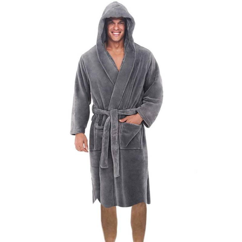 Herren-Winter-Plüsch-Bademantel mit verlängertem Schal, Heimkleidung, langärmeliger Robe-Mantel XL graue von Joom DACH