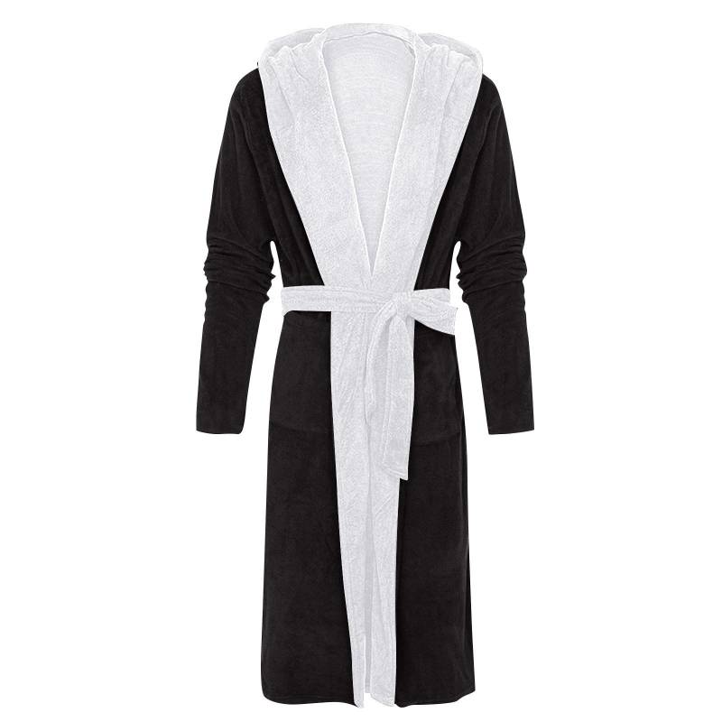 Herren-Winter-Plüsch-Bademantel mit verlängertem Schal, Heimkleidung, langärmeliger Robe-Mantel XL schwarz von Joom DACH