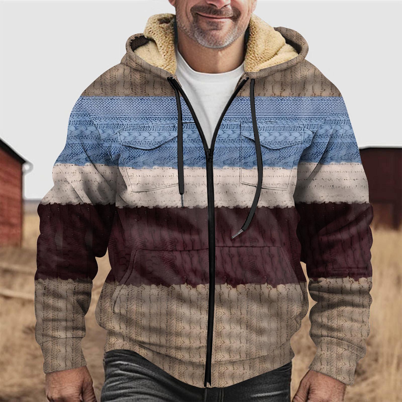 Herren Winter Reißverschluss Kapuzen Fleece Sweatshirt mit aufgesetzter Tasche Freizeitjacke XL von Joom DACH