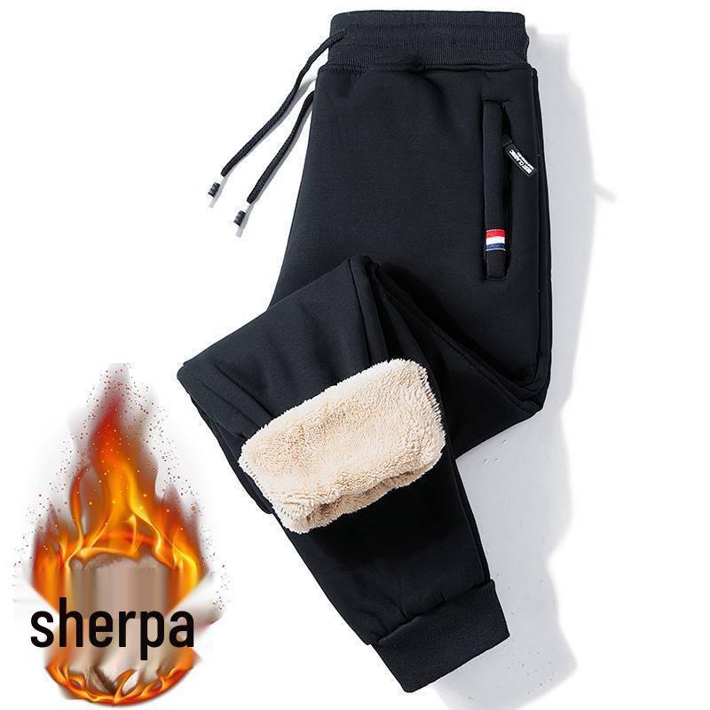 Herren Winter-Sweathose mit Fleecefutter - Lammwolle Übergröße, lockere Passform, Freizeithose mit geradem Bein L 95-110 lbs von Joom DACH