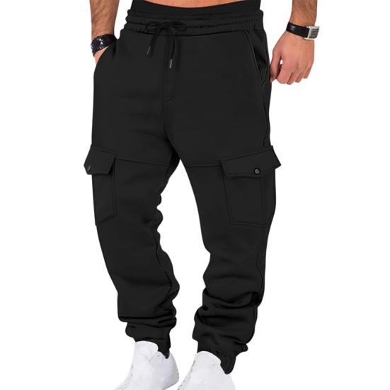 Herren Winter Sweatpants Verdickte Cargohose Warme Lässige Weite Hose Kordelzug Taille Jogginghose für Arbeit Straße Alltagskleidung 2XL schwarz von Joom DACH