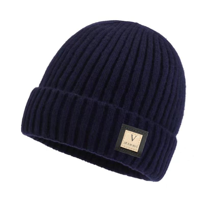 Herren Winter Verdicken Warm Fleece Gefüttert Gestrickte Wollmütze Mode Alle Match Koreanischen Stil Einfarbig Beanie dunkelblaue von Joom DACH
