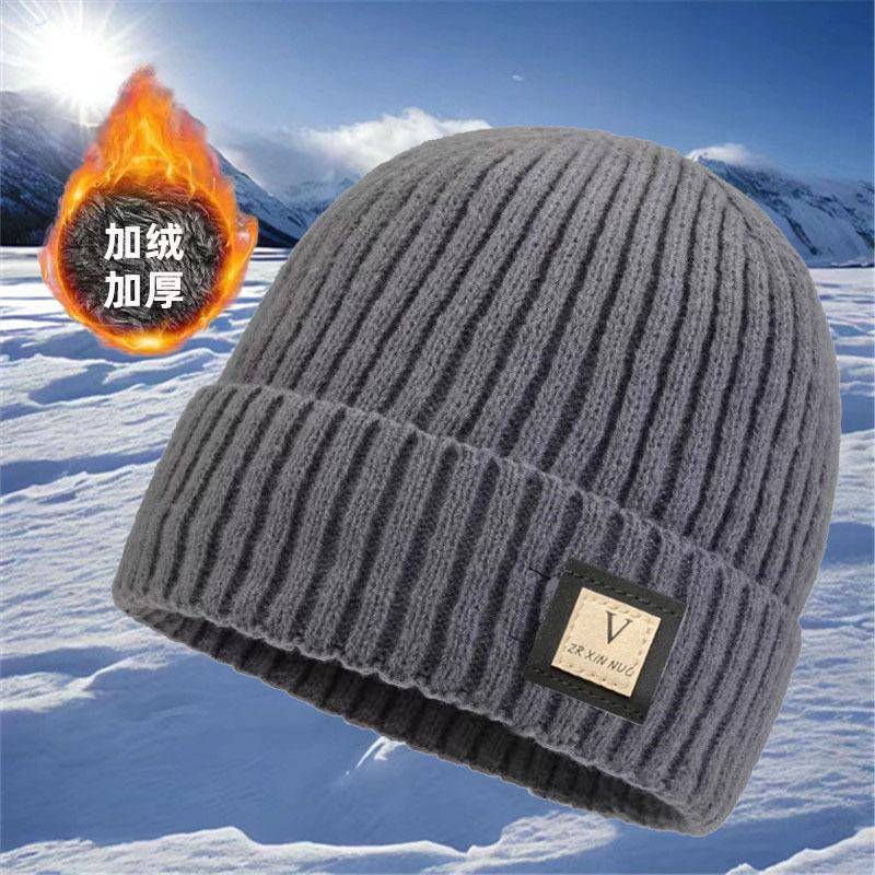 Herren Winter Verdicken Warm Fleece Gefüttert Gestrickte Wollmütze Mode Alle Match Koreanischen Stil Einfarbig Beanie licht grau von Joom DACH