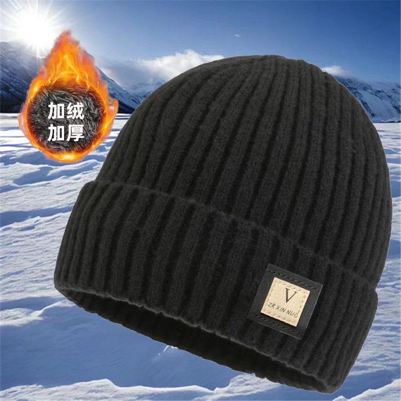 Herren Winter Verdicken Warm Fleece Gefüttert Gestrickte Wollmütze Mode Alle Match Koreanischen Stil Einfarbig Beanie schwarz von Joom DACH