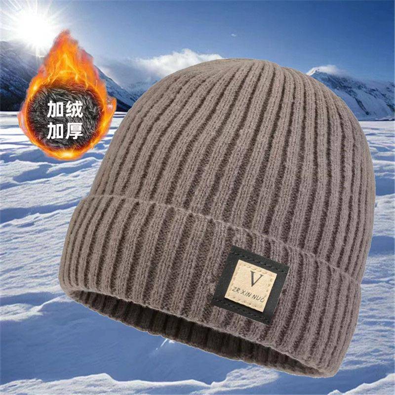 Herren Winter Verdicken Warm Fleece Gefüttert Gestrickte Wollmütze Mode Alle Match Koreanischen Stil Einfarbig Beanie khaki von Joom DACH