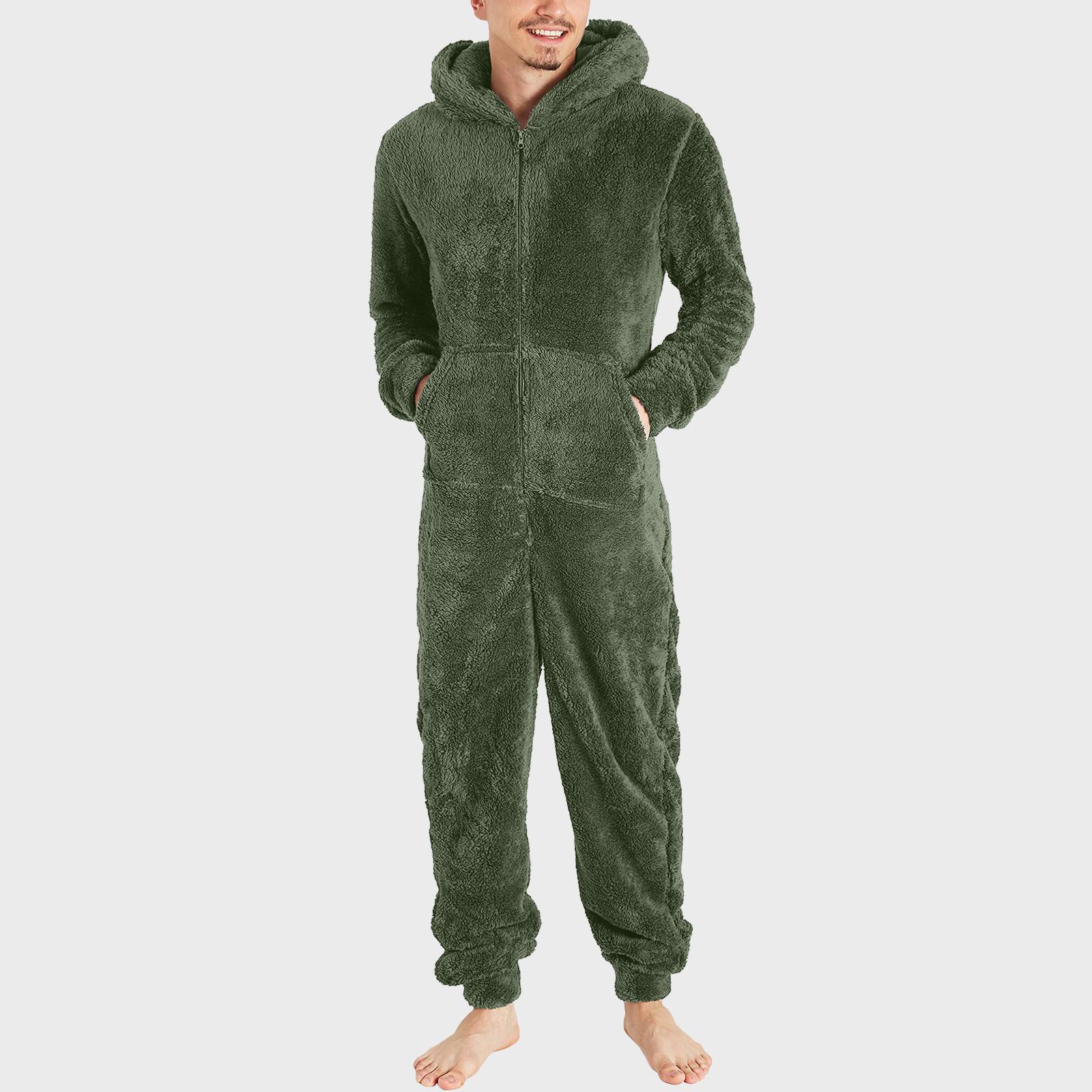 Herren Winter Warm Fleece Stitch Onesie Flauschige Nachtwäsche Einteiler Schlaf Lounge Pyjama Jumpsuit Kapuzen Onesies für Erwachsene Männer XS von Joom DACH
