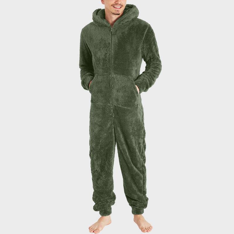 Herren Winter Warm Fleece Stitch Onesie Flauschige Nachtwäsche Einteiler Schlaf Lounge Pyjama Jumpsuit Kapuzen Onesies für Erwachsene Männer XS dunkelgrüne von Joom DACH