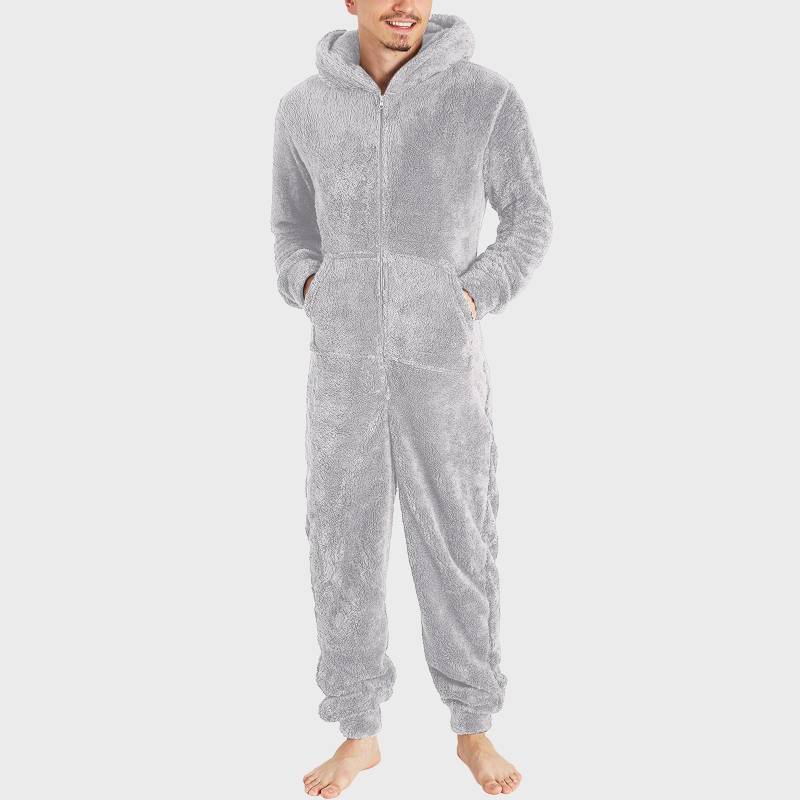 Herren Winter Warm Fleece Stitch Onesie Flauschige Nachtwäsche Einteiler Schlaf Lounge Pyjama Jumpsuit Kapuzen Onesies für Erwachsene Männer XXXL grau von Joom DACH