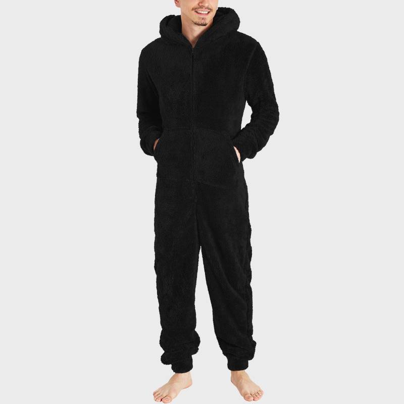 Herren Winter Warm Fleece Stitch Onesie Flauschige Nachtwäsche Einteiler Schlaf Lounge Pyjama Jumpsuit Kapuzen Onesies für Erwachsene Männer XXXL schwarz von Joom DACH