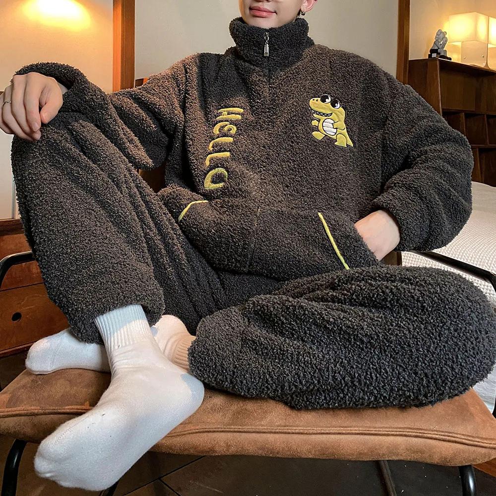 Herren Winter Warm Pyjamas Pyjama Set Herren Flanell Pyjamas Pyjamas Home Wear Samt Korallen Samt 2XL von Joom DACH