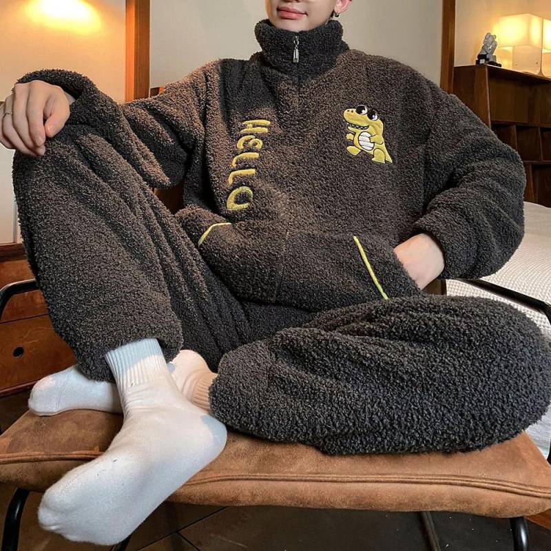 Herren Winter Warm Pyjamas Pyjama Set Herren Flanell Pyjamas Pyjamas Home Wear Samt Korallen Samt 2XL von Joom DACH