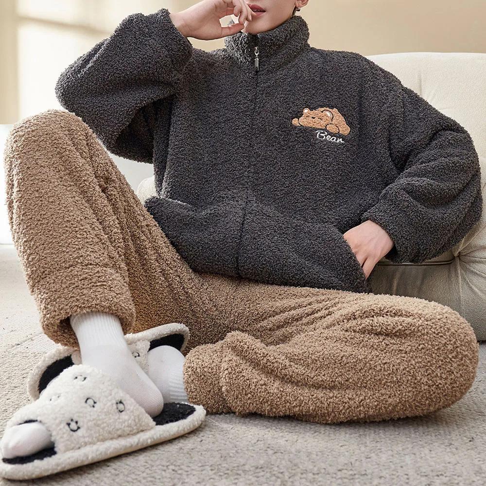 Herren Winter Warm Pyjamas Pyjama Set Herren Flanell Pyjamas Pyjamas Home Wear Samt Korallen Samt 2XL von Joom DACH