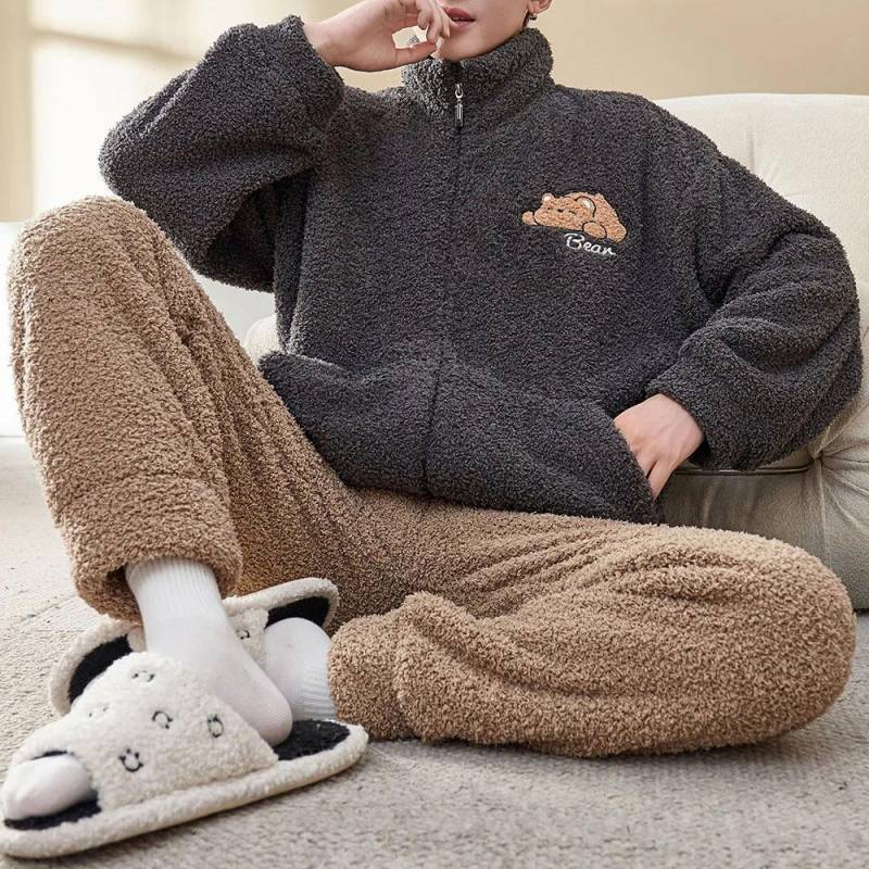 Herren Winter Warm Pyjamas Pyjama Set Herren Flanell Pyjamas Pyjamas Home Wear Samt Korallen Samt 2XL von Joom DACH