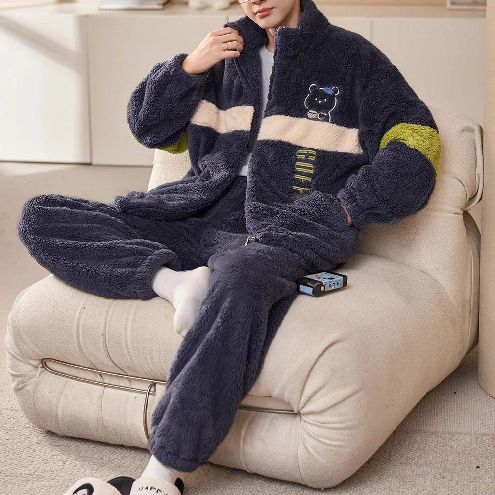 Herren Winter Warme Nachtwäsche Pyjama Set Männer Flanell Pyjama Nachtwäsche Home Kleidung Samt Korallen Fleece 6XL Plus Größe Pijama 6XL von Joom DACH