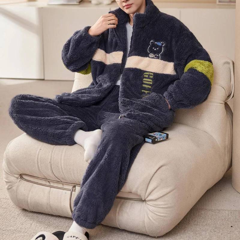 Herren Winter Warme Nachtwäsche Pyjama Set Männer Flanell Pyjama Nachtwäsche Home Kleidung Samt Korallen Fleece 6XL Plus Größe Pijama 6XL von Joom DACH